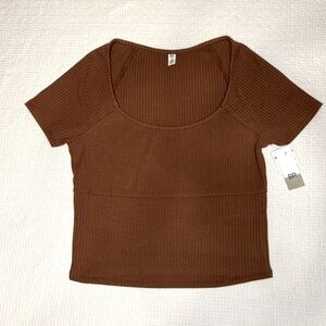BP. Rib Cutout Brown Crop Top Ribbed with Scoop Neck Size M NEW